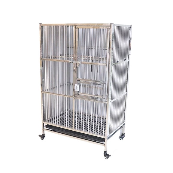 Large Stainless Steel Bird Cage for Parrots with Locking Wheels