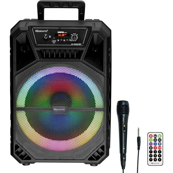 Supersonic IQ Sound IQ-7912DJBT 12” Portable Bluetooth Speaker with TWS, LED Light Show, FM Radio, Remote & Microphone