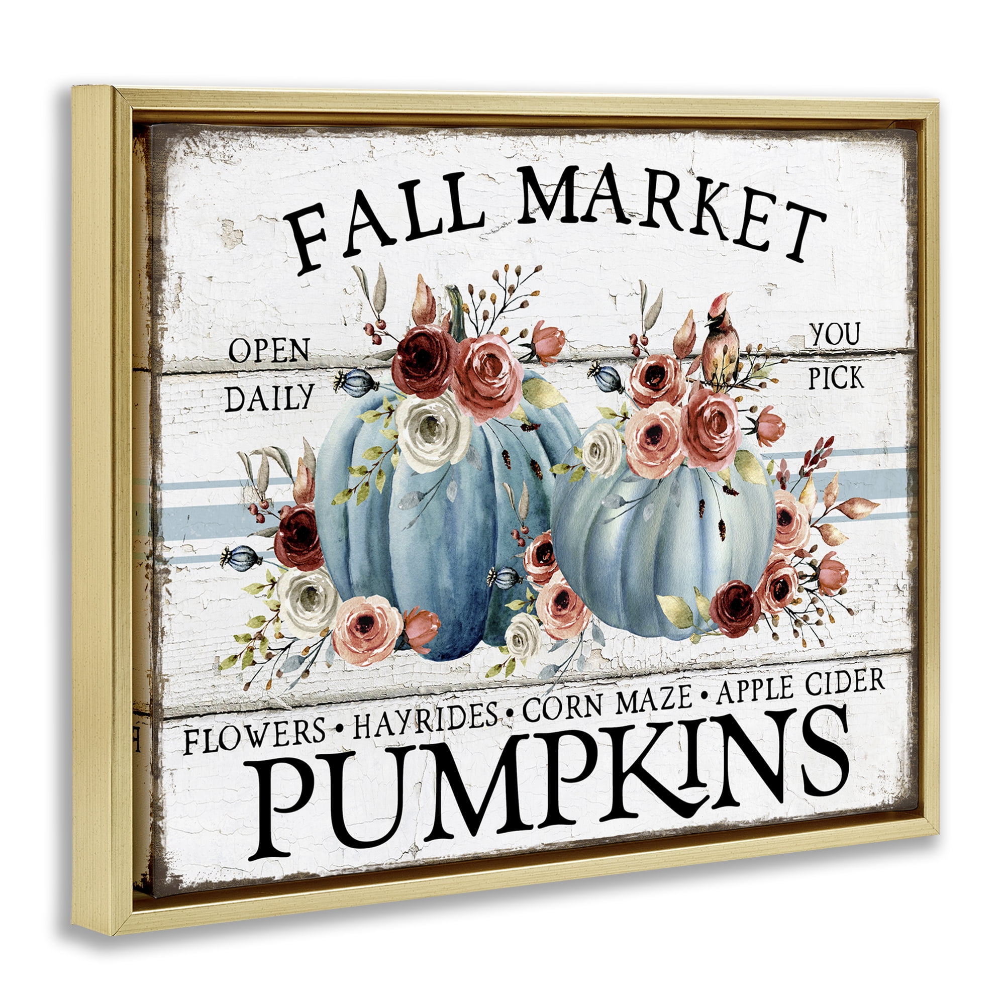 Stupell Industries Fall Market with Roses Holiday Painting Gold Floater Framed Canvas Art Prints Wall Art, 31 x 25