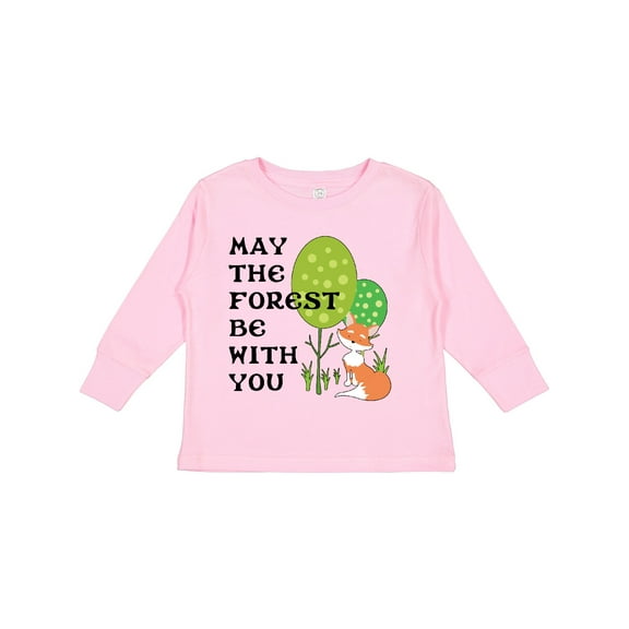 Inktastic May the Forest Be with You Cute Fox and Trees Boys or Girls Long Sleeve Toddler T-Shirt
