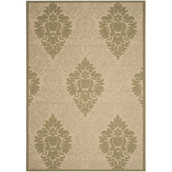 Safavieh Courtyard Jessie Damask Indoor/Outdoor Area Rug, Natural/Olive, 5'3" x 7'7"