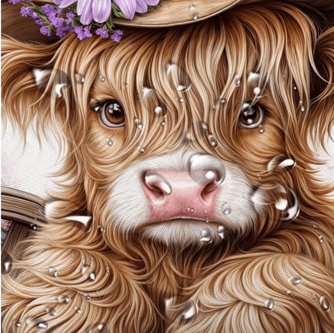 Farmhouse Highland Cow Shower Curtain, Purple Rustic Floral Highland Cow Bathroom Curtain Decor, Waterproof Western Country Funny Bull Bath Curtain with 12 Hooks,60X70