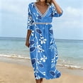 thumbnail image 6 of Edvintorg 3/4 Sleeve Dress for Women Floral Printed V Neck Casual Long Dresses Plus Size Fashion Clothing Women S-3XL Blue, 6 of 6