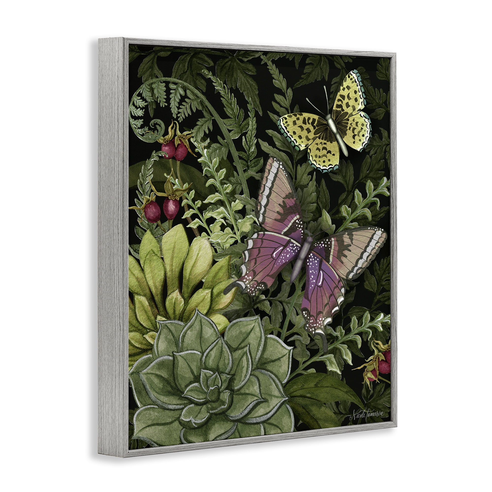 Stupell Industries Dark Succulents Midnight Garden Gray Framed Giclee Art, design by Nicole Tamarin