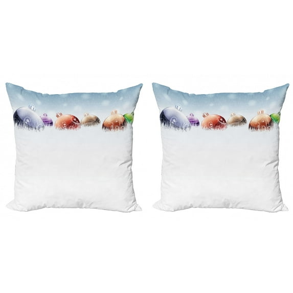 Ambesonne Christmas Throw Pillow Cover 2 Pack, Winter Snow Field, 16", Multicolor