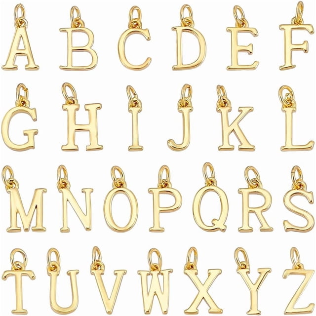 26 colgantes con letras del alfabeto de la A a la Z chapados en oro de 14 quilates, de 10 mm.