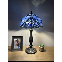 Tiffany Table Lamp Blue Stained Glass Baroque Style Lavender LED Bulbs Included for Living Room Dining Room Bedroom 12"W*12"D*22"H