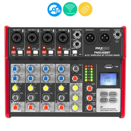 PYLE PMXU68BT - 6-Ch. Bluetooth Studio Mixer - Pro Audio Digital DJ Audio Mixer Console (+48V Phantom