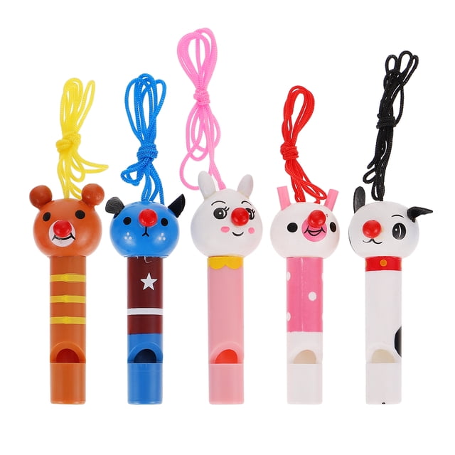 MasteelfCA 5Pcs Cartoon Animal Whistle Toy Wooden Whistles Musical Instrument Toys (Random Style)