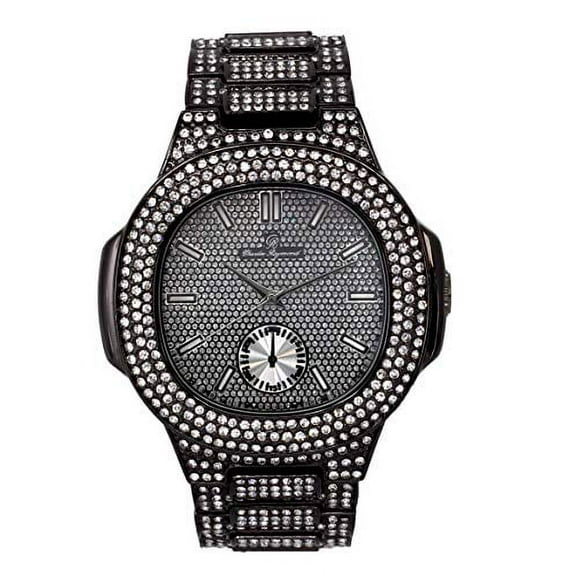 Bling-ed Out Oblong Metal Mens Color on Blast Watch - 8475Color (Black Panther Clear Stones)