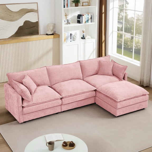 CARZZI LIFE Modular Sectional Sofa, 102 Inch L Shaped Couch Set with Armrests, 3-Seater Comfy Cloud Couches for Living Room Apartment, Pink