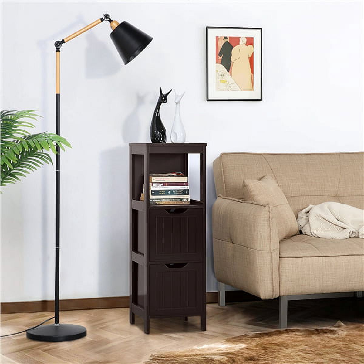 Alden Design Modern 3 Tiers Adjustable Bathroom Storage Cabinet, Espresso