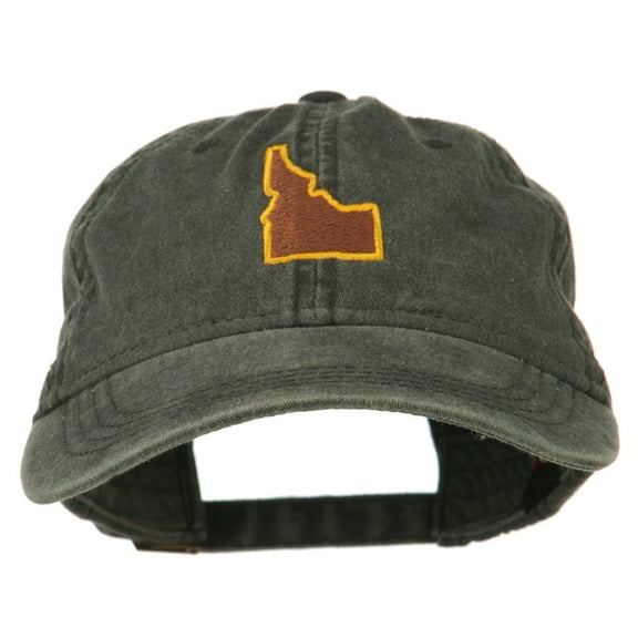 Idaho State Map Embroidered Washed Cotton Cap - Black OSFM