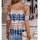 thumbnail image 4 of Top con hombros descubiertos para mujer, cuello redondo, tirantes, tinte dibujo anudado, moda para el verano, trabajo diario, compras, marrón claro XXL, 4 of 8