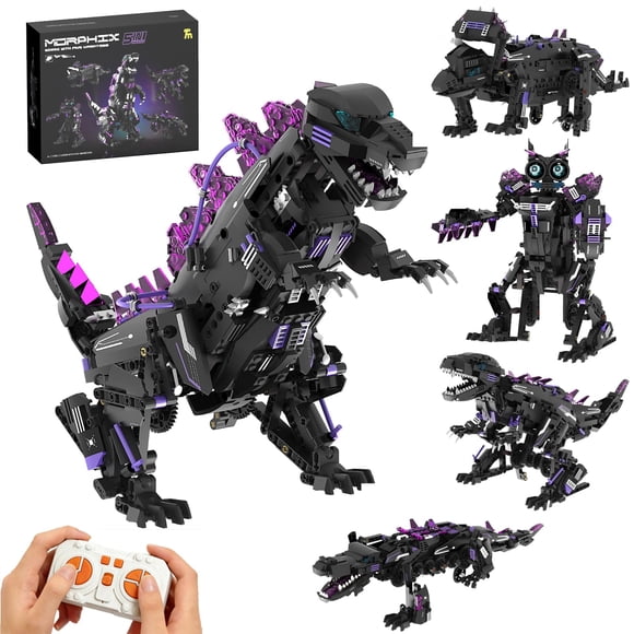 Kit de Construcción Dinosaurio 5 en 1 – Control Remoto y APP – Bloques Transformables – 8+ Años – Triceratops y Pterosaurio – Morado