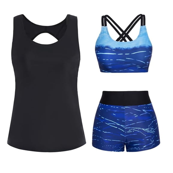 Yuanlook 3 Piece Swimsuits for Women Tankini Sets Modest Bathing Suits Printed Bathing Suits Swimwear,Multicolor,M