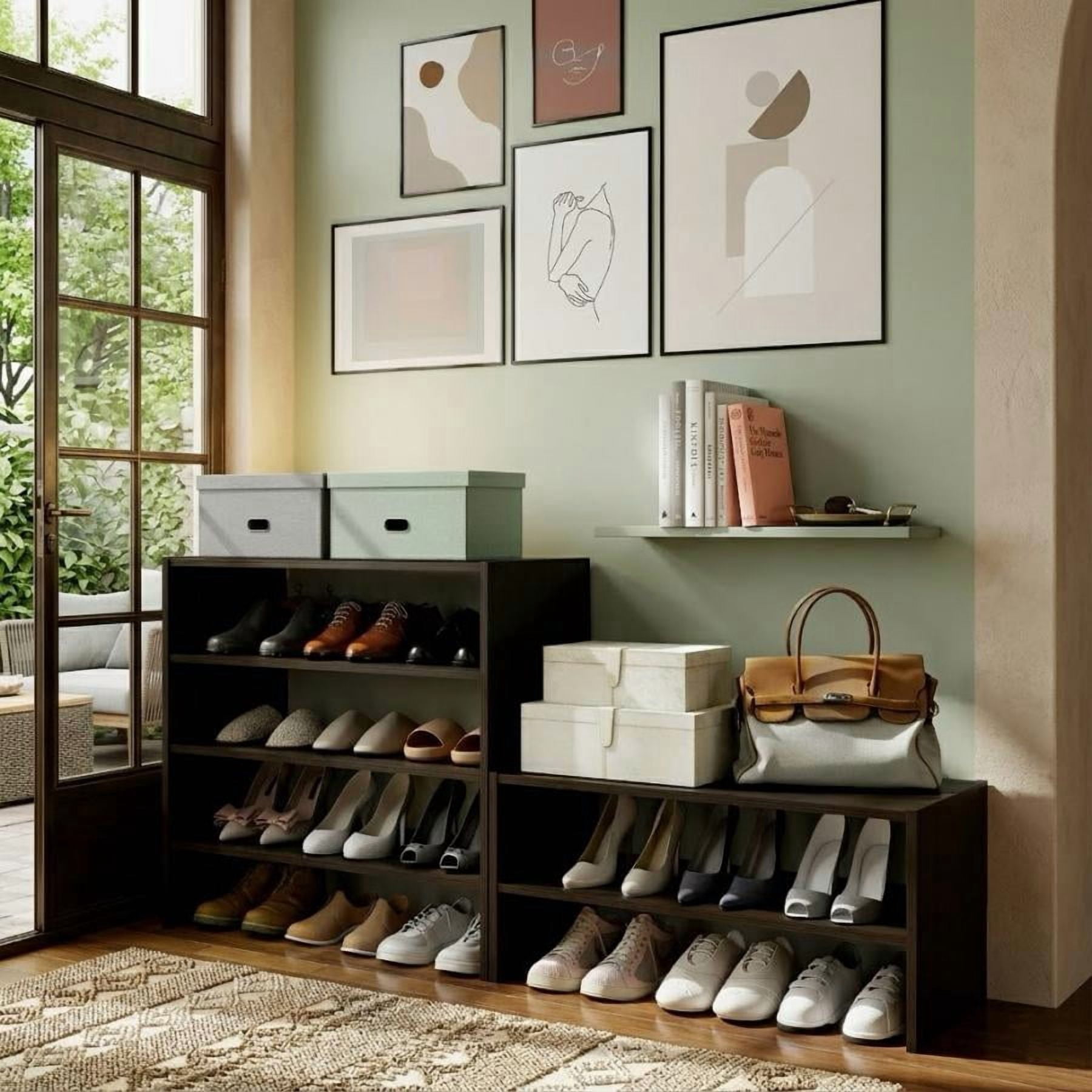 Prilinex 2-Tier Stackable Shoe Rack, Small Wooden Shoe Shelf Organizer, Freestanding Shoe Storage Stand for 6-12 Pairs for Entryway Closet Office, Espresso