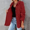 thumbnail image 6 of PATLOLLAV Womens Corduroy Buttoned Cardigan Long Sleeve Lapel Loose Padded Shirt Tops, 6 of 6