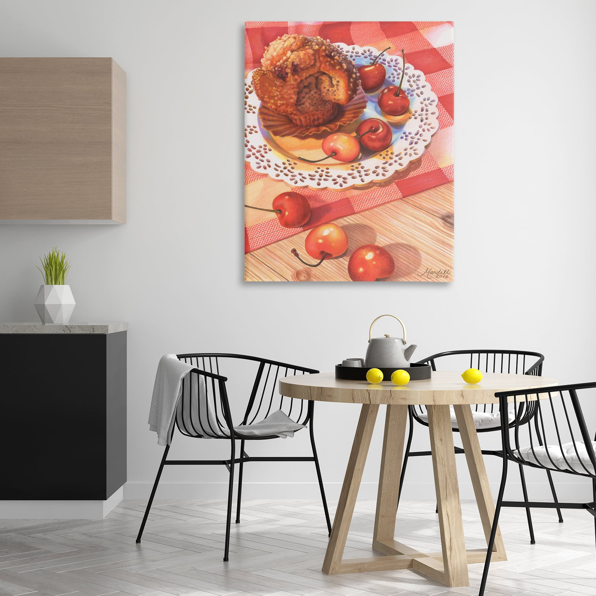 Stupell Industries Country Cherries & Muffin Food & Beverage Painting Gallery Wrapped Canvas Art Print Wall Art, 36 x 48