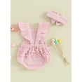 thumbnail image 4 of Bslissey Baby Girls Summer Romper Fly Sleeve Embroidery Letter Jumpsuit Newborn Infant Cute Casual Bodysuit with Bow Headband 3M 6M 12M 18M, 4 of 9
