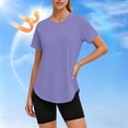 thumbnail image 5 of Womens Blouses Dressy Casual Ndbuld Women's Fashionable Slim-fitting Elastic Lightweight Casual UPF 50+ Sunscreen Hiking Sports Short-sleeved Round-neck Top Purple XL, 5 of 9