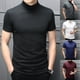 thumbnail image 5 of Blusa básica lisa de cuello alto para hombre Fule, camiseta tipo jersey, top de manga corta, top de fondo, 5 of 8