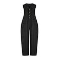 thumbnail image 5 of Capri Jumpsuits for Women Sleeveless V Neck Wide Leg Rompers Button Down Casual Summer Baggy Overalls with Pockets, L, 5 of 6