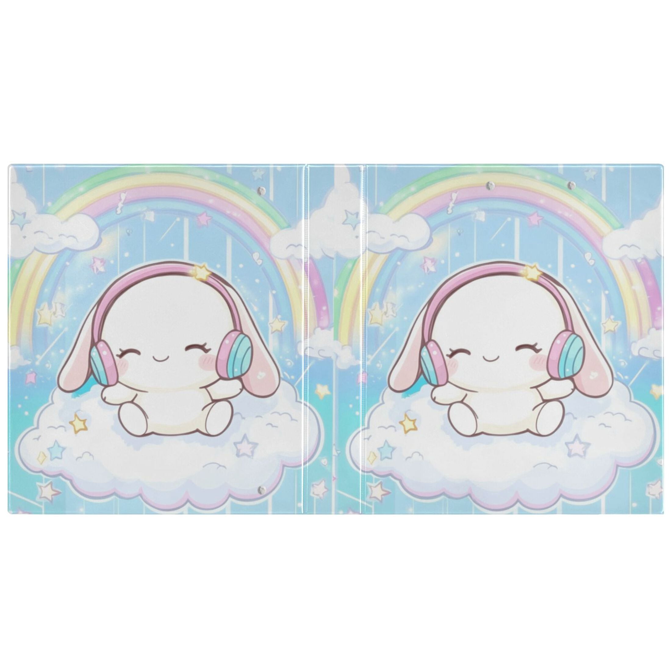 Cinnamoroll Sit on Cloud Wear Headphone Hardcover 3 Ring Binder 1.5” Round Rings Letter Size Paper Pockets for School Office Supplies