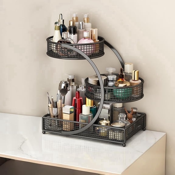 Beiled 3-Tier Makeup Organizer for Bathroom Counter, Space Saving Vanity Tray with Storage – Black