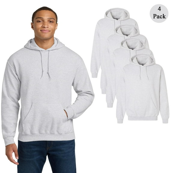 Gildan Heavy Blend Fleece Pullover Hoodie, 4 Pack Men's Hooded Sweatshirt, Ash, S
