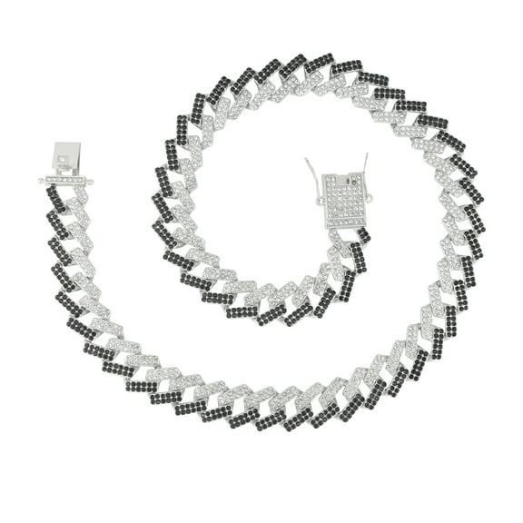 Charles Raymond Zig Zag Bling'ed Out Necklace - ZZ Miami Cuban Necklace with Unique Lock and Iced Out Diamonds !! The Perfect Drip !! - ZZ SP Lock Slv Blk -18"