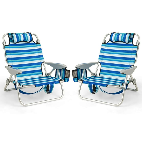 Costway 2 PCS Folding Beach Chair for Adults Lightweight Aluminum Lounge Chair for Picnic