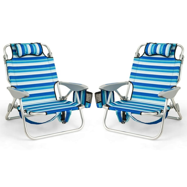 Costway 2 PCS Folding Beach Chair for Adults Lightweight Aluminum Lounge Chair for Picnic