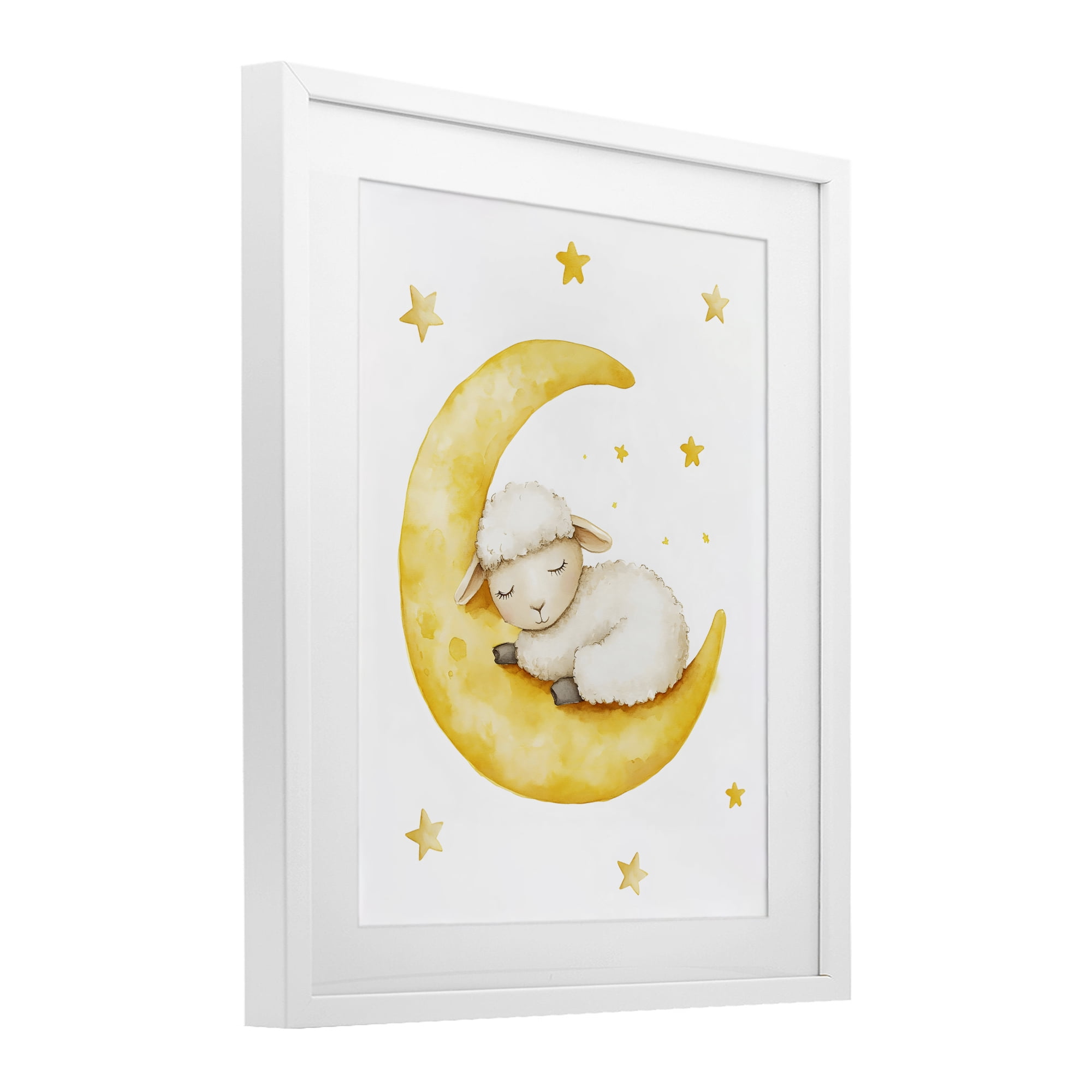 Stupell Industries Sleeping Sheep on Yellow Moon White Framed Print Under Glass, design by LSR Design Studio