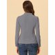 thumbnail image 4 of Camisa abotonada Allegra K cuello alto escote En V recortado Gris S, 4 of 5