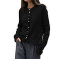 thumbnail image 3 of Liuinsasek Knit Cardigan for Women Solid Color Long-Sleeve Crew-Neck Button-Up Ruffled Knit Cardigan Casual Cute Sweaters Fall Winter Outfits, 3 of 7