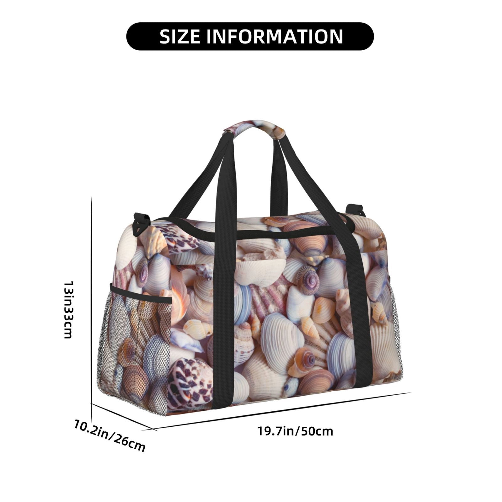 Fuzoiu Sea Shells Print Travel Duffle Bag,Carry On Tote Bags,Duffel Bag,Sport Gym Bag, Hospital Bag for Labor and Delivery, Overnight Bag,Luggage Bag