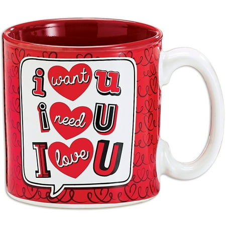 Verde Glaze Ceramic - Valentines Day - I Love U 2 Sided Design Glazed Ceramic Mug - Holds 13 Ounce