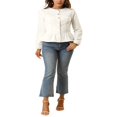 thumbnail image 2 of Allegra K Women‘s Round Neck Button Down Ruffled Hem Cropped Washed Denim Jacket, 2 of 6
