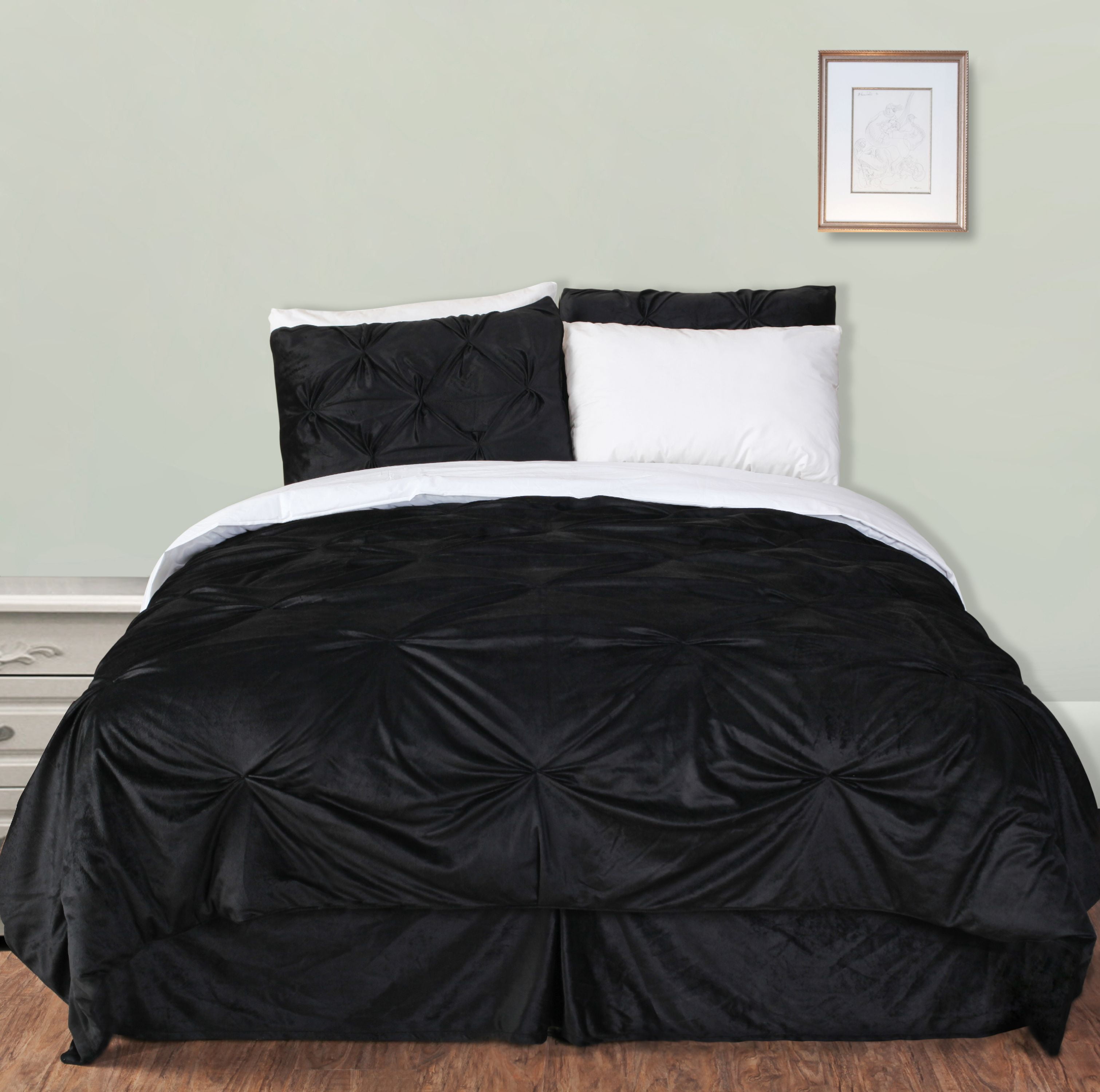 Twin Black Microfiber Pintuck Comforter Set