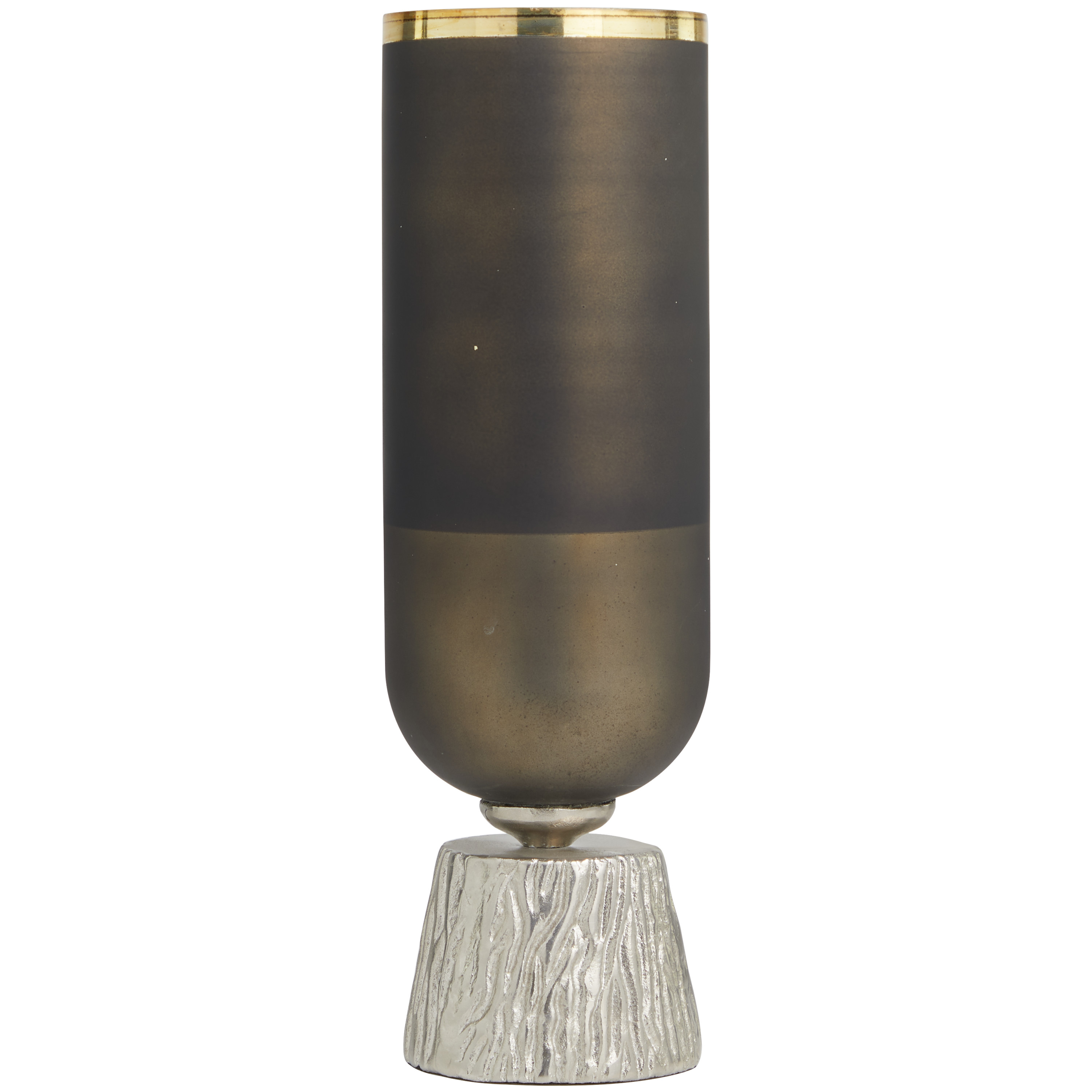DecMode Bronze Glass Colorblock Candle Holder with Gold Accents and Textured Silver Base