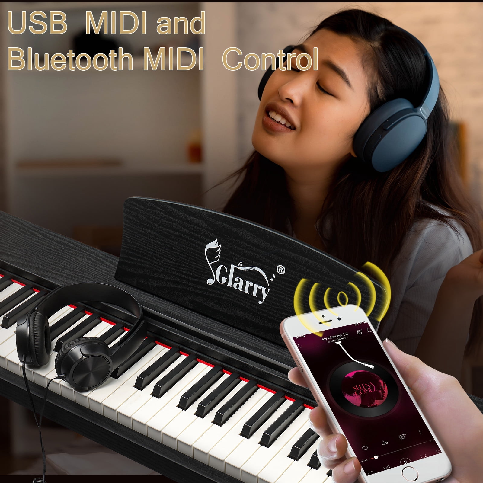 Zimtown 88-Key Digital Piano Semi-Weighted  with Triple Pedal, Headphones, Black