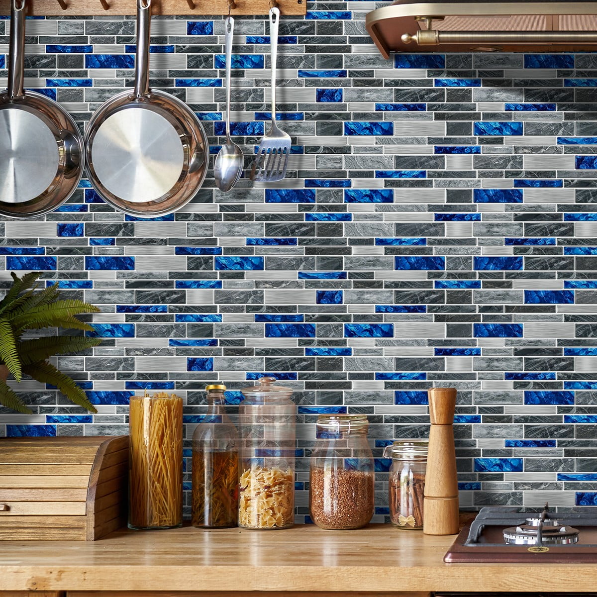 Peel and Stick Backsplash Wall Tiles,Self-Adhesive,Oil Proof,Waterproof, Removable Wall Panels for Kitchen & Bathroom,Modern Design, Easy Install (9.68x4.72 inch,48 Pack)