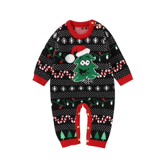 Gureui Newborn Baby Boys Girls Christmas Jacquard Jumpsuits Long Sleeve Knitted Rompers 0-18 Months