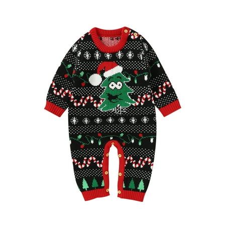 

Ehfomius Kids Baby Girls Boys Christmas Jacquard Romper Long Sleeve O-neck Knitted Jumpsuit for 0-18 Months Baby