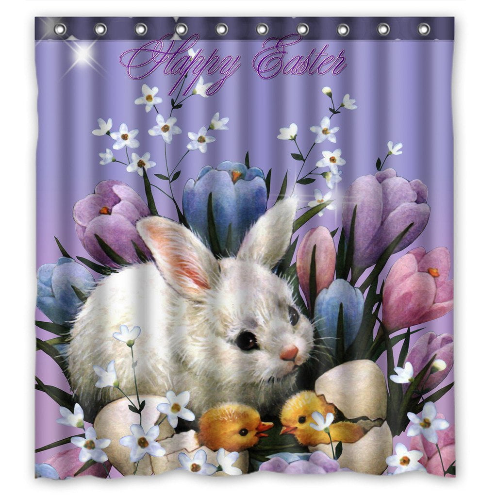 GCKG Happy Easter Waterproof Polyester Shower Curtain and Hooks Size
