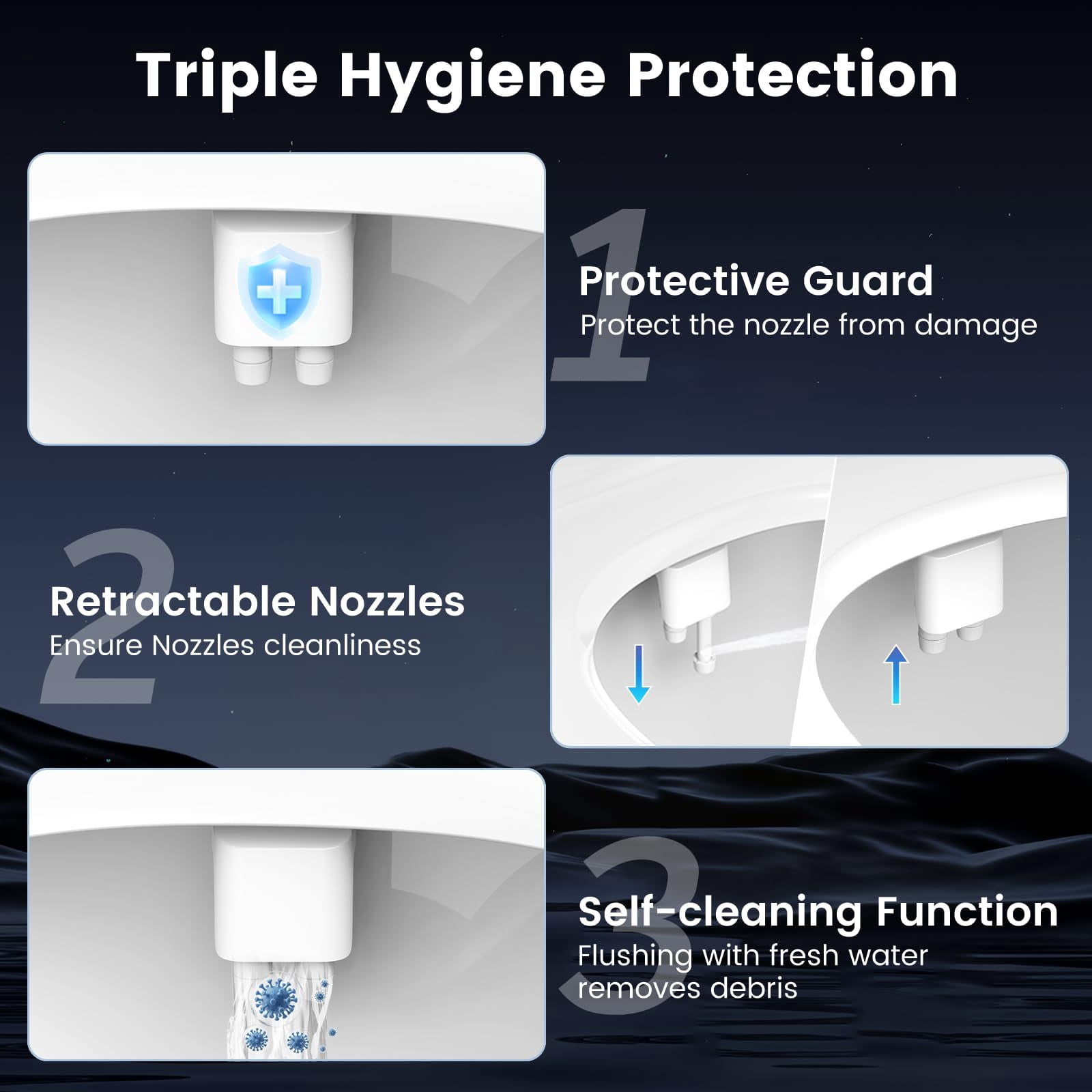 Beteliva Non-Electric Bidet Toilet Seat Attachment with Multi-Stage Filter, 3 Wash Modes & Adjustable Pressure