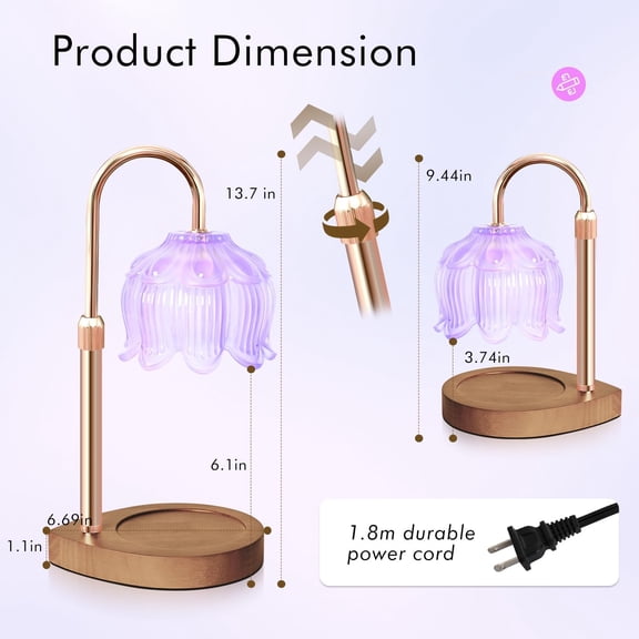 Candle Warmer Lamp - Dimmable Candle Lamp with Timer, Flower Wax Warmer Lamp for Jar Candles, Adjustable Height Wax Melter for Gift Home Decor, Farmhouse ()