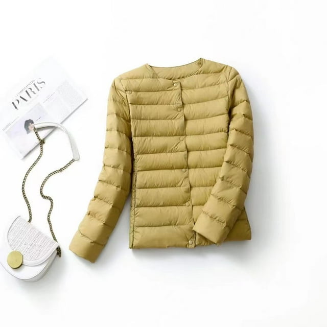 Pinghu down jacket round neck thin lightweight solid color simple white duck down women‘s liner lightweight down jacket