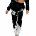 thumbnail image 5 of Pants for Women Metallic Shiny Jogger Pants Color Block Elastic Waist Hip Hop Disco Dancewear Training Sports Tracksuit Bottoms Stretch Comfy Sweatpants Loose Fit Lougewear, 5 of 7